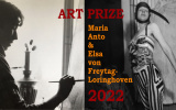 Dwa zdjęcia kobiety (po prawej i lewej stronie) Po środku napis informujący o nagrodzie im. Marii Anto i Elsy von Freytag-Loringhoven
